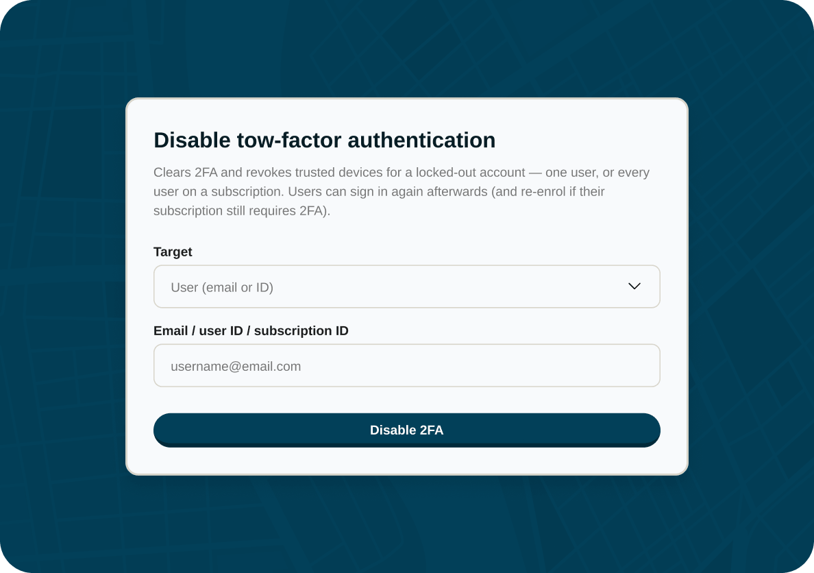 BatchGeo support tool to disable two-factor authentication